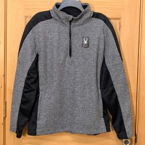 SPYDER 1/4 Zip Mendoza Pullover Heather Grey Black Fleece Sweater Mens LG Winter